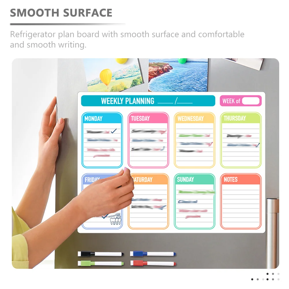 مجموعة واحدة من لوحة المسح الجاف المغناطيسية للوحة تخطيط جدول الثلاجة، مخطط القائمة الأسبوعي القابل للمسح، تقويم المسح الجاف المغناطيسي
