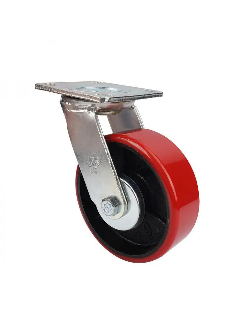 1Pc 6-inch Cast Iron Polyurethane (pu) Double Bearing Brake Heavy-duty Caster/warehousing And Handling Turnover Trolley Wheel