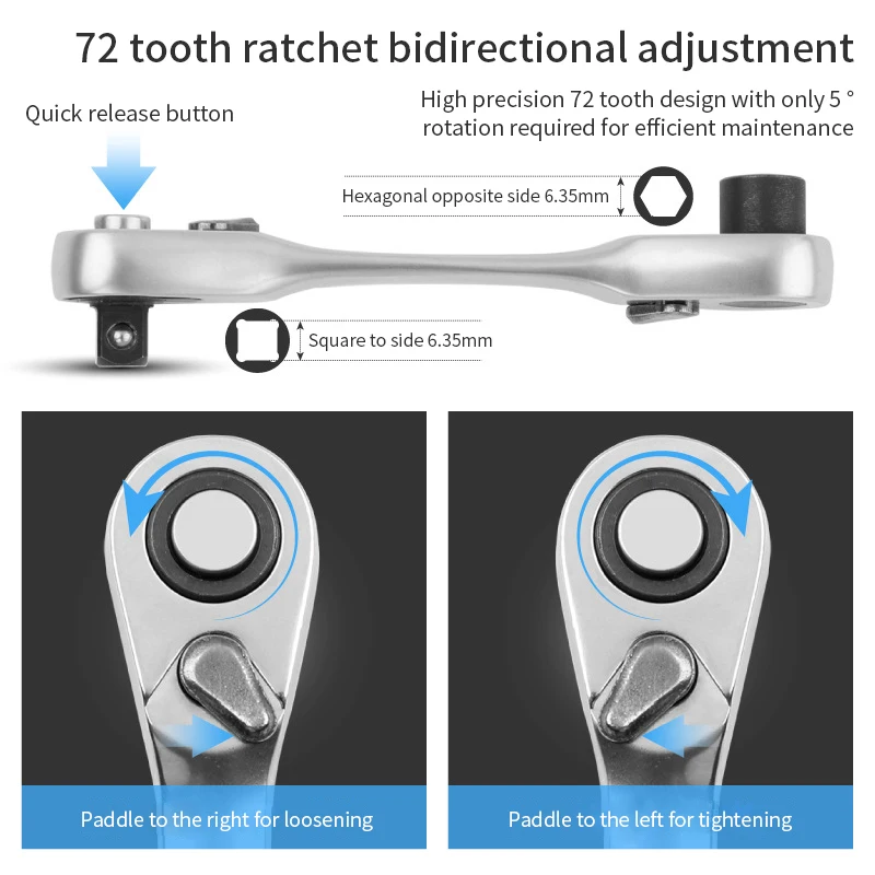 Mini 1/4 inch Double Ended Quick Socket Ratchet Wrench Rod Screwdriver Bit Tool Contain 1 x Ratchet Handle Wrench