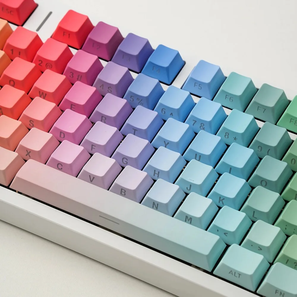 130keys Gradient Translucent Color Sided Printed Keycaps for Mechanical Keyboard English Korean Cangjie Key Caps Cherry PBT