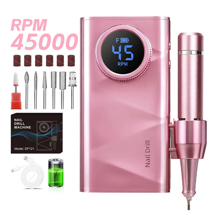 Professional E- for Nail Drill 45000 RPM Rechargeable Electric for Nail File Kit Portable & Low Noise for Nail Drill Manicure Pedicure Tools Polishing Set With for Nail Drill Bits Sanding Bands for Nail Salon & Home Use Perfect Holiday Festvial Gifts