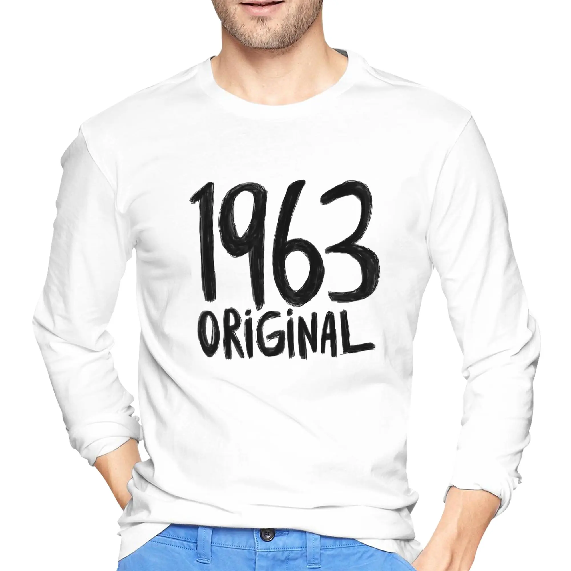 

1963 Original, born in 1963, Birth Year 1963 Men's Long Sleeved T-shirt Breathable Round Neck T shirts Spring and Autumn Men top