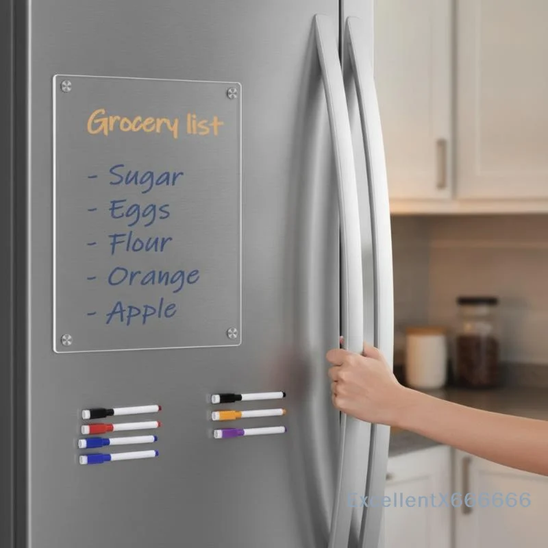 HTMCK Transparent Magnetic Acrylic Weekly Planner Message Board Scratchable Fridge Sticker for Grocery List Reminder
