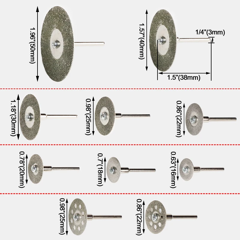 ドレメル用ミニダイヤモンドカッティングツール,カッティングディスク,日曜大工ツール用アクセサリー,10個,16mm-50mm