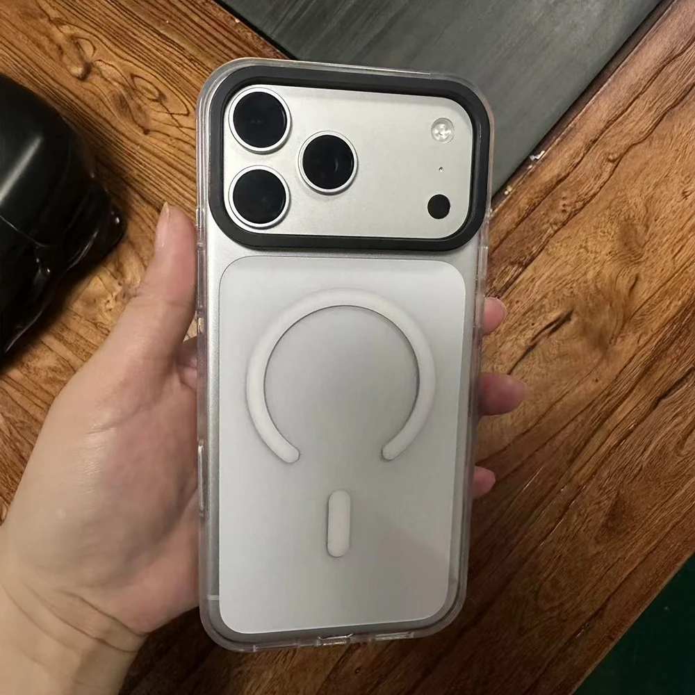 

Transparent Border Magnetic Phone Cover for iPhone 13 14 15 16 17 Pro Max Case for iPhone 17Pro