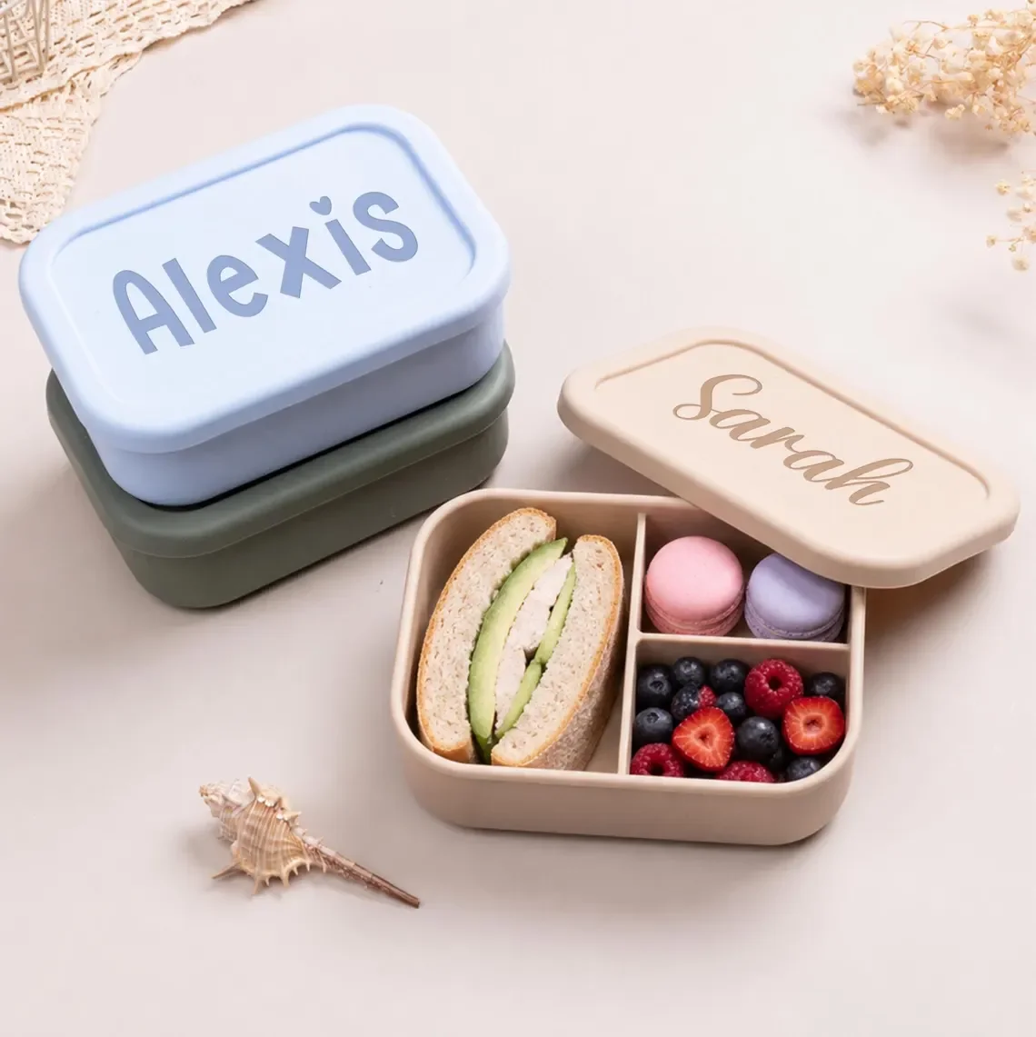 Personalized Kids Lunch Box with Name，Custom Silicone Bento Box， Lunch Box with Compartments，Back To School Gift view 3