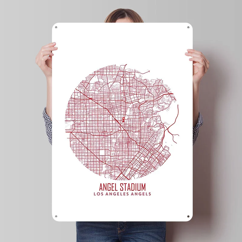 Mapa do estádio de anjo impresso cartaz personalizável arte da parede retro vintage metal estanho sinais para casa sala garagem decoração jogos em