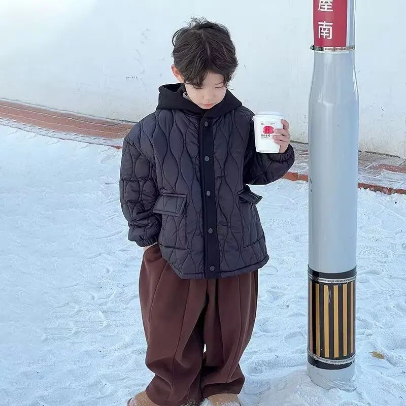 

Детские парки для мальчиков, зимние теплые пальто, модные утепленные куртки с капюшоном для подростков, детская зимняя верхняя одежда, детская хлопковая одежда