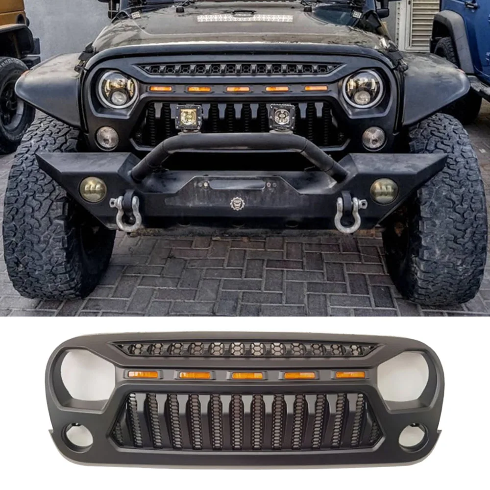 Front Grille With LED Lights For Jeep Wrangler JK 2007-2017 Modified 4x4 Offroad Auto Parts