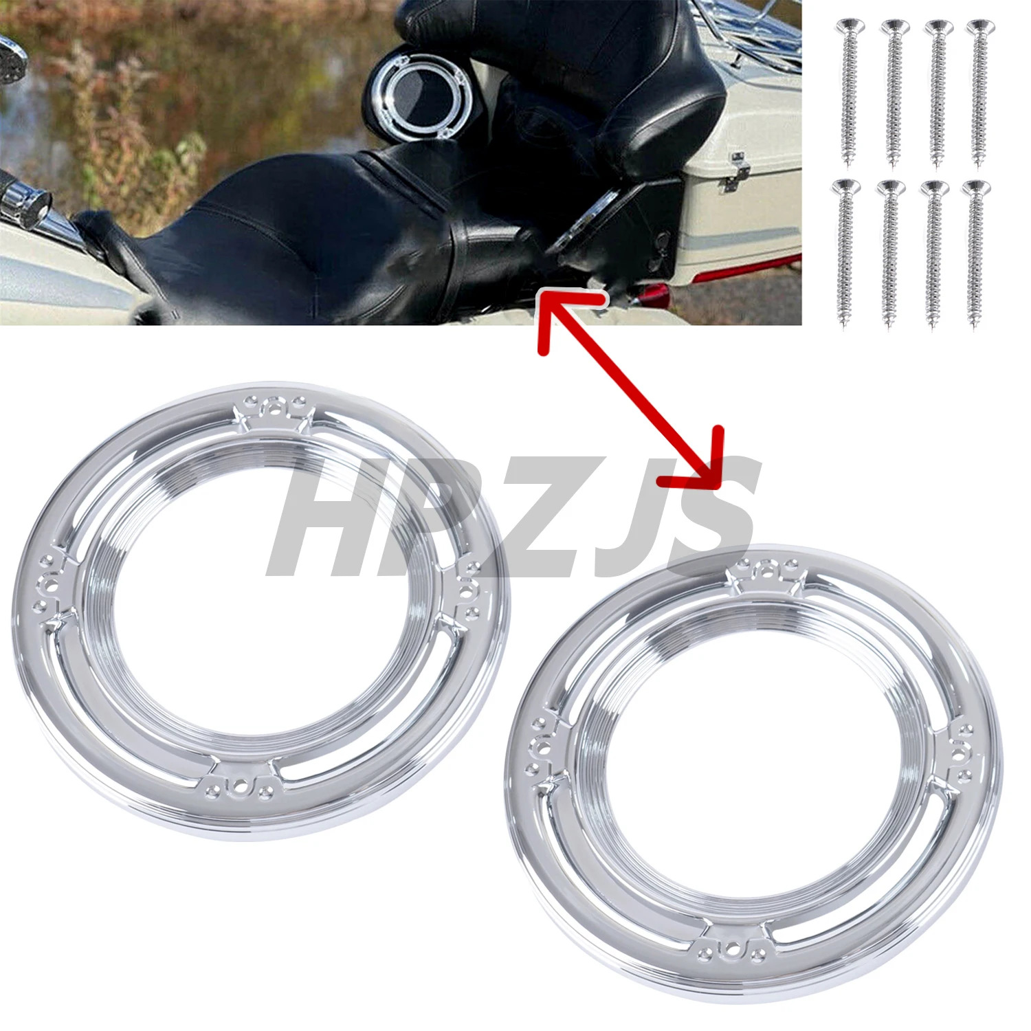 

Motorcycle Rear Speaker Grill Accent Cover Trim For Harley Electra Street Road Glide Trikes FLHT FLHX FLHTC 1996-2013 Chrome