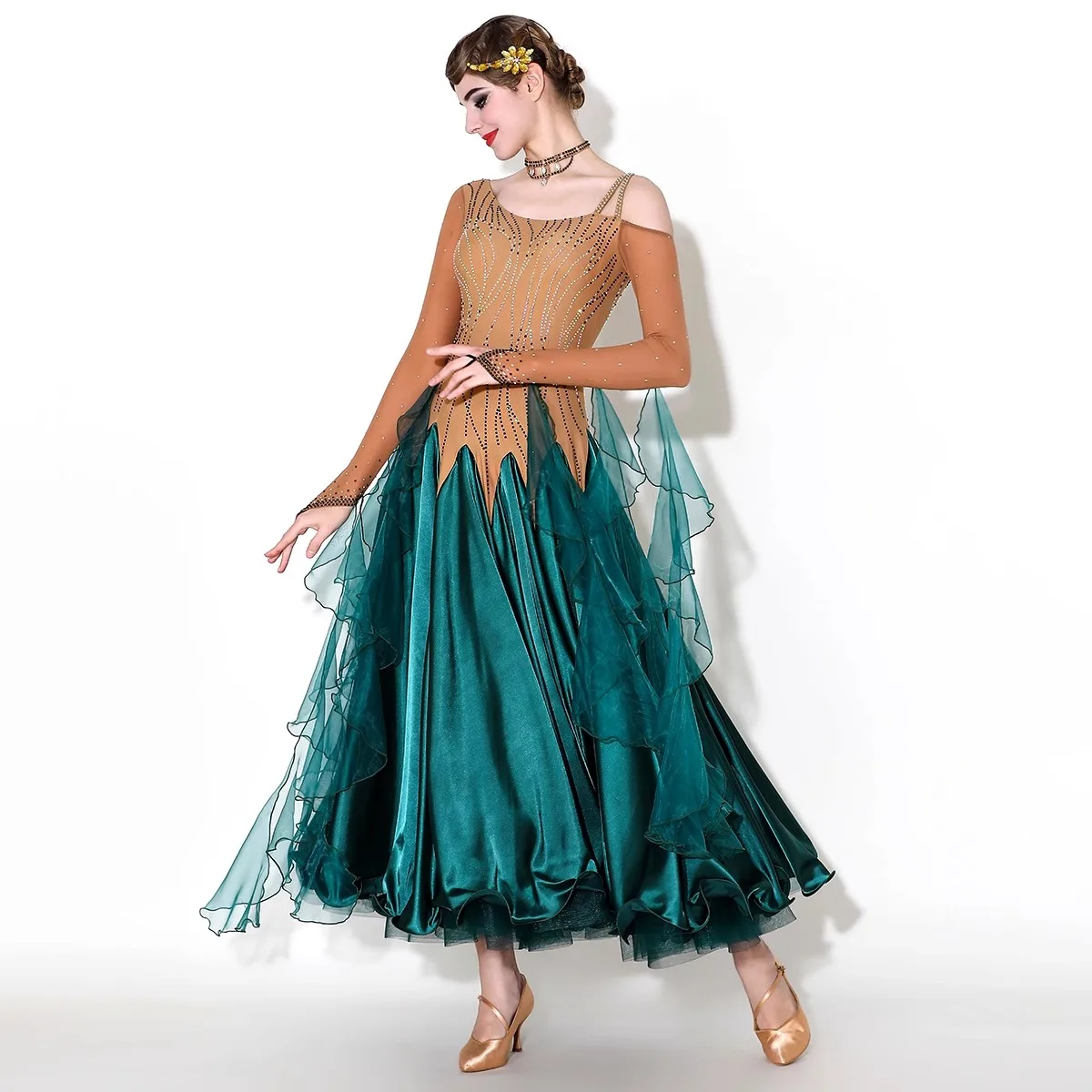 Moderne Dansjurk Voor Vrouwen Lange Mouwen Rumba Ballroom Wals Prestaties Competitie Kleding Rok Sociale Dansjurken