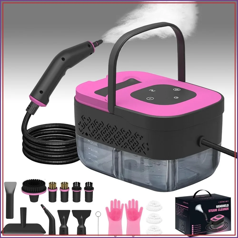 

Handheld Steam Cleaner with 16 Accessories, 6-Level Adjustable, 15s Heat-Up, Lightweight for Home, Tile, Grease, Car Detailing