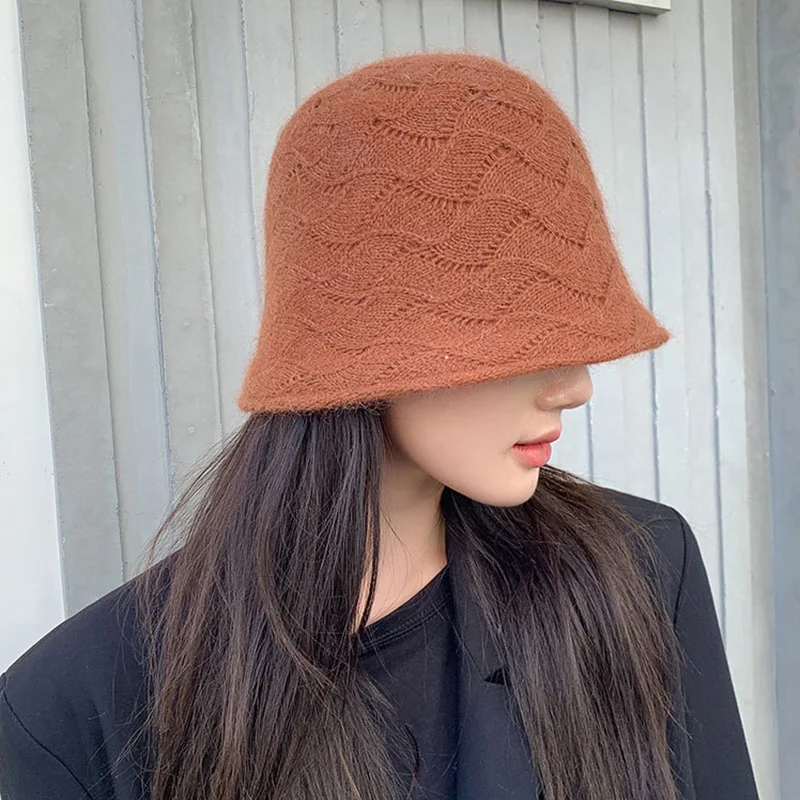 Winter Vintage  Bucket Hats for Women Top Hat Double Sided Knitted Gentle Wool Warm Fisherman Hat Black Panama  Retro Woolen Hat