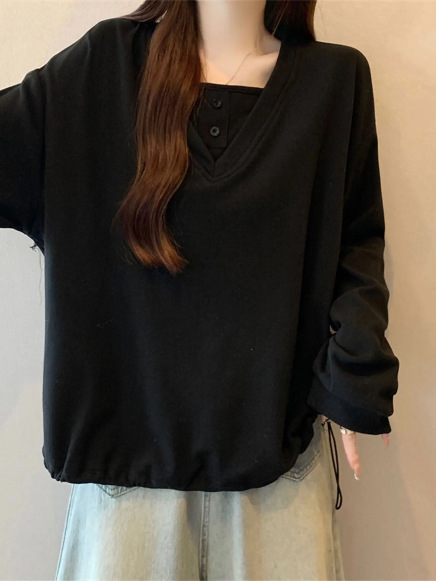 

Женская толстовка Bla Long Sve свободного кроя с вставками, повседневная, больших размеров, модная, универсальная, для осени и зимы, в уличном стиле