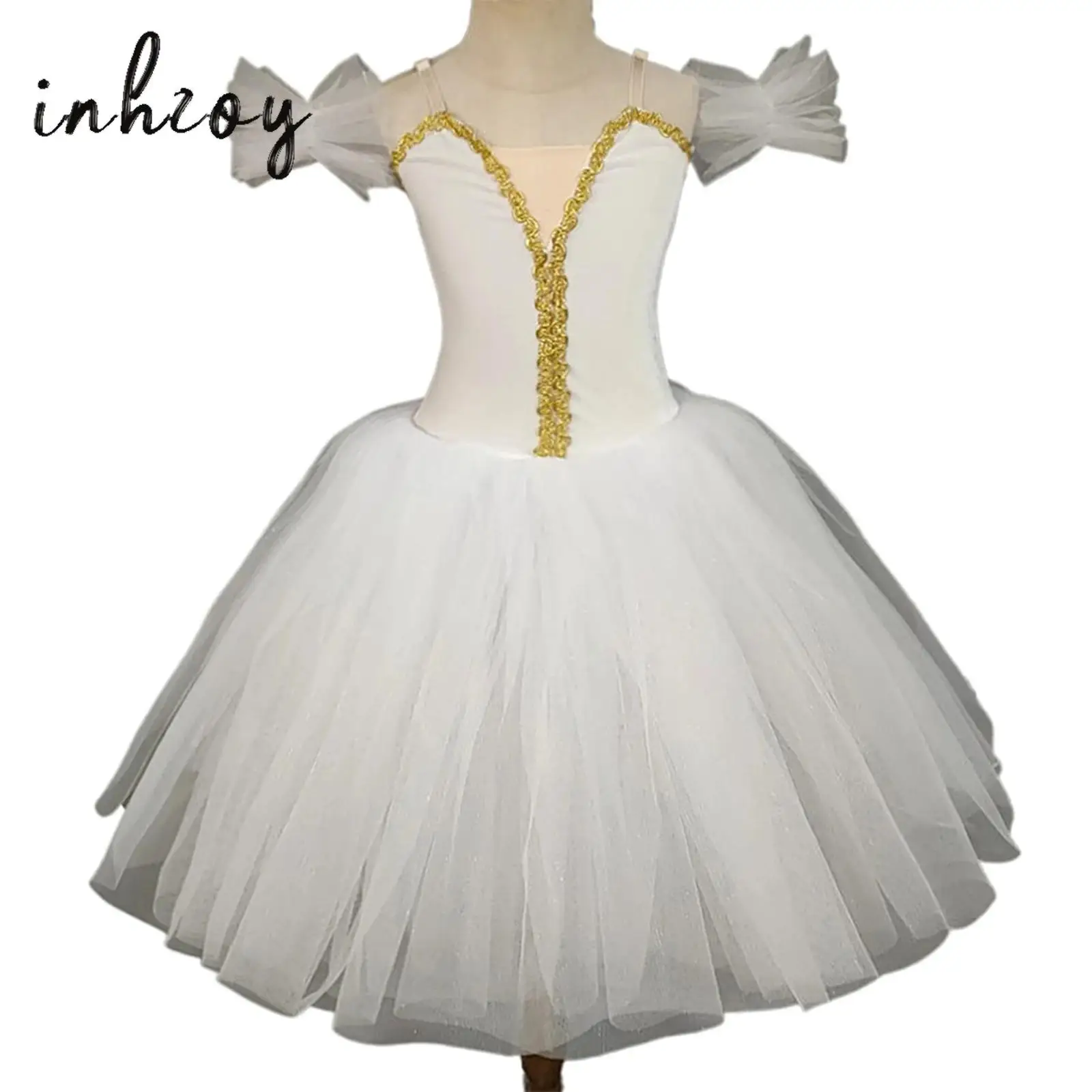 

Classic Professional Ballet Tutu Kids Girls White Swan Lake Dance Costumes Ballerina Performance Ballet Dress with Wristbands