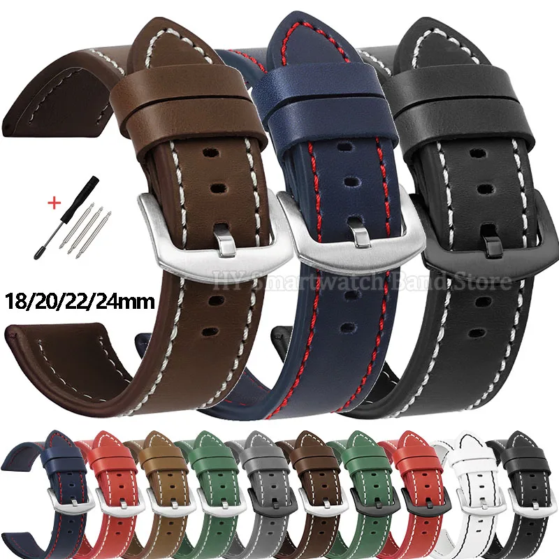 Pulseira de Couro para Relógio 18mm 20mm 22mm 24mm para Seiko, Omega, Pulseira Vintage Marrom, Bracelete Esportivo para Huawei GT2/3