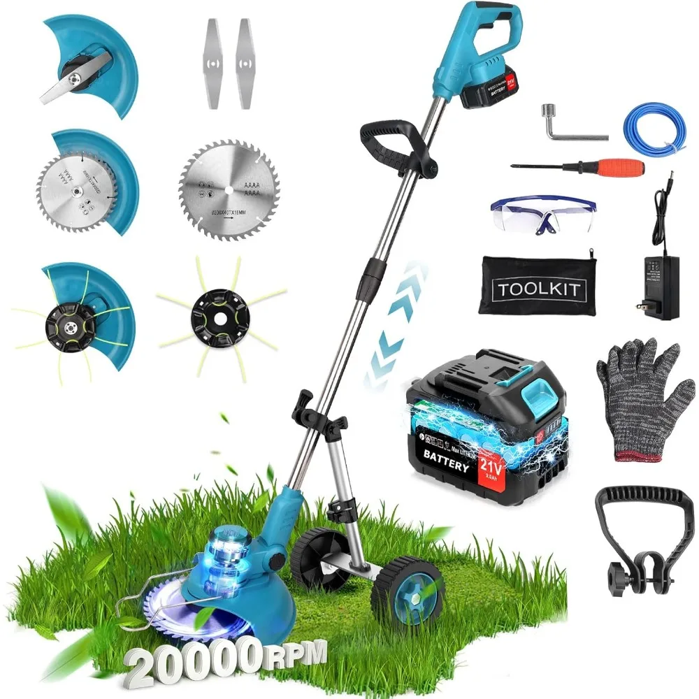 

20000 RPM Battery Powered Weed Eater Cordless, 12'' Electric Weed Wacker Brush Cutter Heavy Duty, Striming Weed Trimmer Edger La