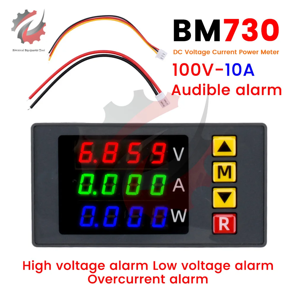 BM730 เครื่องวัดแรงดันไฟฟ้าแบบดิจิตอล Power Meter สำหรับสายแอมป์ Buzzer 100V 10A 1000W เครื่องตรวจจับแรงดันไฟฟ้า แอมป์มิเตอร์ Watt Meter Alarm