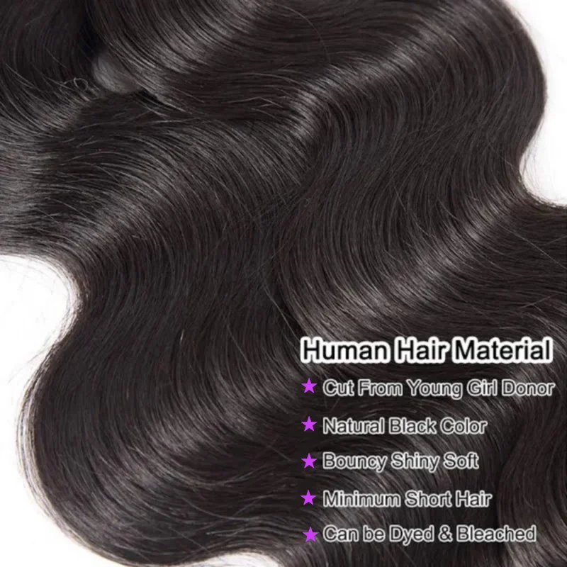 Extensões brasileiras do cabelo humano para mulheres, pacotes da onda do corpo, cor preta natural, 100% unprocessed, 28 dentro, 30 dentro