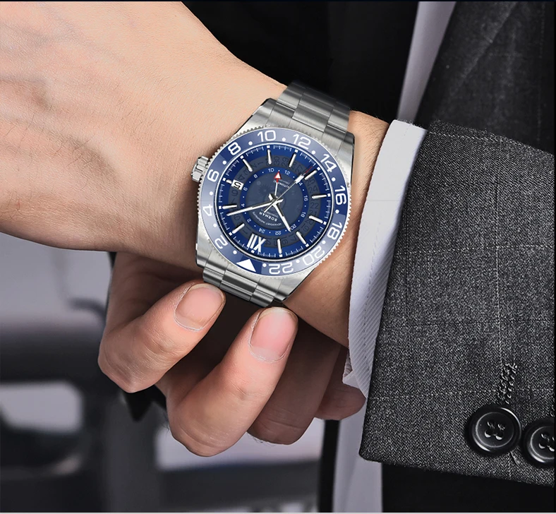 BORMAN Men Automatic Watch 40mm GMT Mechanical Wristwatch C3 Luminous 50M Waterproof Sapphire NH34 Ceramic Bezel