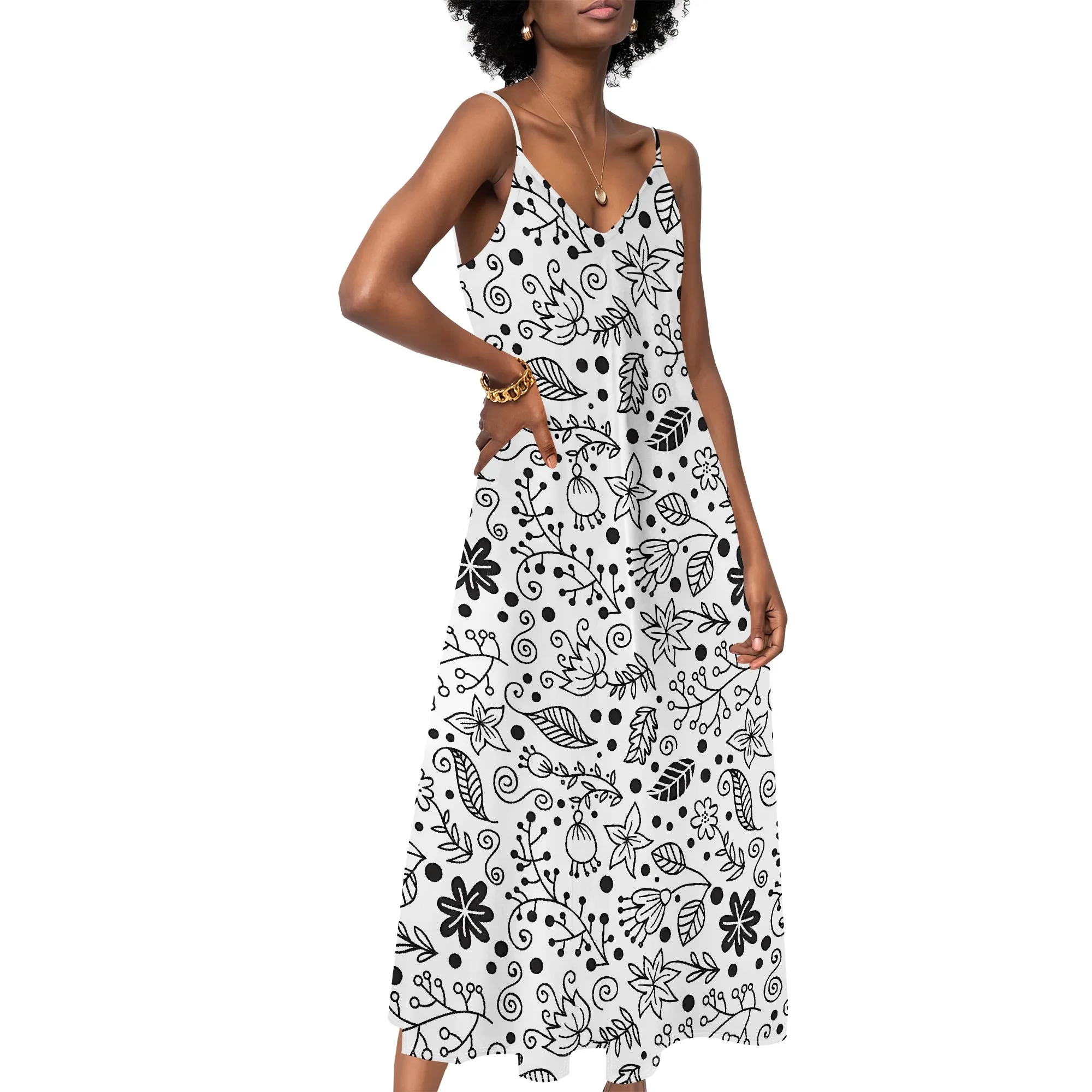 

Women's clothing 2025 spring/summer new custom casual beach loose print floral V-neck long skirt dress