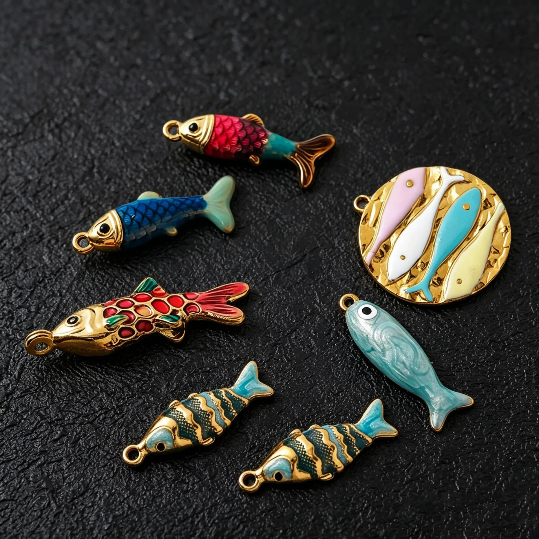2 Stück Ozean-Anhänger, emaillierte fischförmige Edelstahl-Anhänger für DIY-Halsketten, Ohrringe, Schmuckherstellung, Bastelbedarf – Detail 1