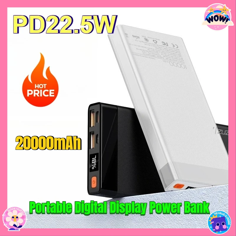 

10000mAh Portable Digital Display Power Bank with PD 20W QC 22.5W Bidirectional Fast Charging Power
