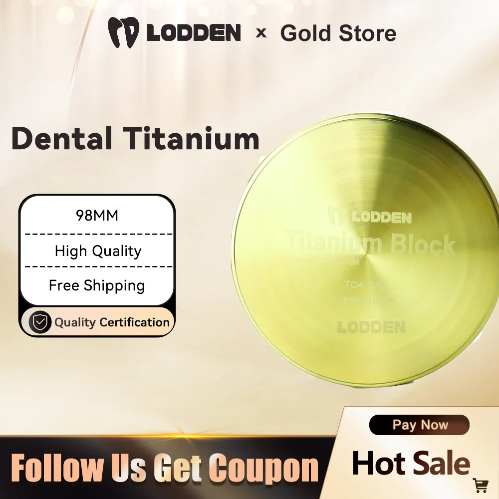 Lodden Dental Lab Titanium Alloy Disc TC4/GR5 Blocks Restoration CAD CAM Dentist Materials 98mm Implant Abutments Framework GR2