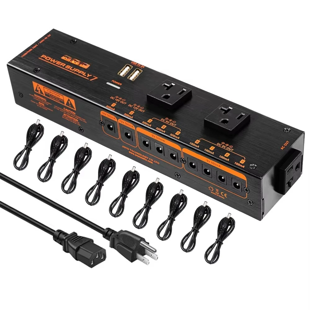 JP-07 Guitar Effect Pedal Power Supply 1200W AC Board 9 Outputs DC 9V/12V/18V USB 5V Outputs Strong Filter EU Plug Metal
