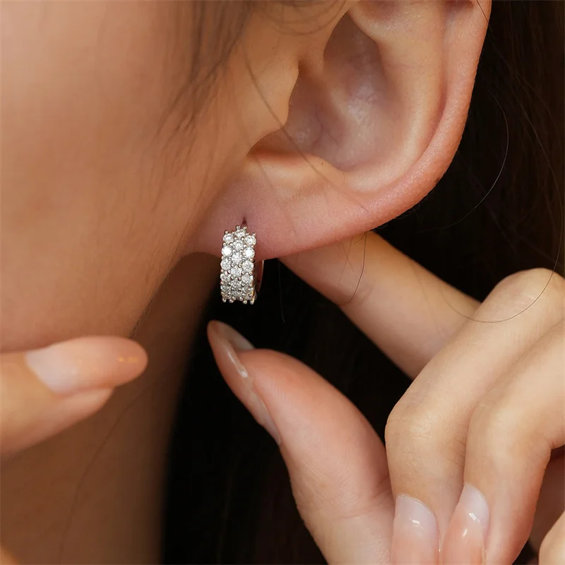 

925 Sterling Silver D/VVS1 Moissanite Hoop Earrings for Women 0.9cttw Diamond Round Earrings Classic Wedding Party Gift