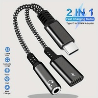PD 60W Fast USB Type C to 3.5mm Headphone and Charger Adapter 2-in-1 USB C to AUX Audio Jack Dongle Cable For iphone 16 Samsung