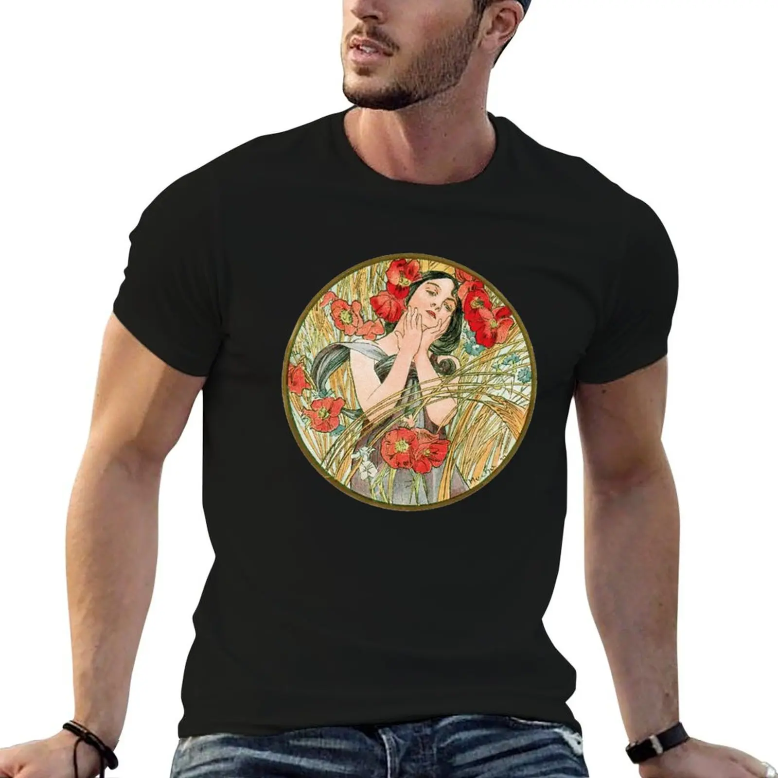 

HD August from the 1889 Calendar by Alphonse Mucha T-Shirt shirts graphic tees tops mens cotton t shirts