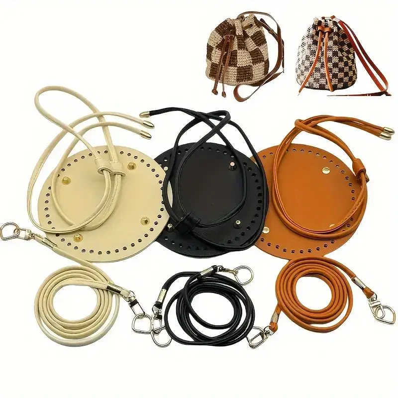 6Pcs/Set DIY Handmade Round Wallet Crossbody Bag Making Accessories Set: Round Bag Strap + Shoulder Strap + Drawstring Bucket Wallet Accessories Set, Suitable for Making Handmade Bags and Wallets, Gift