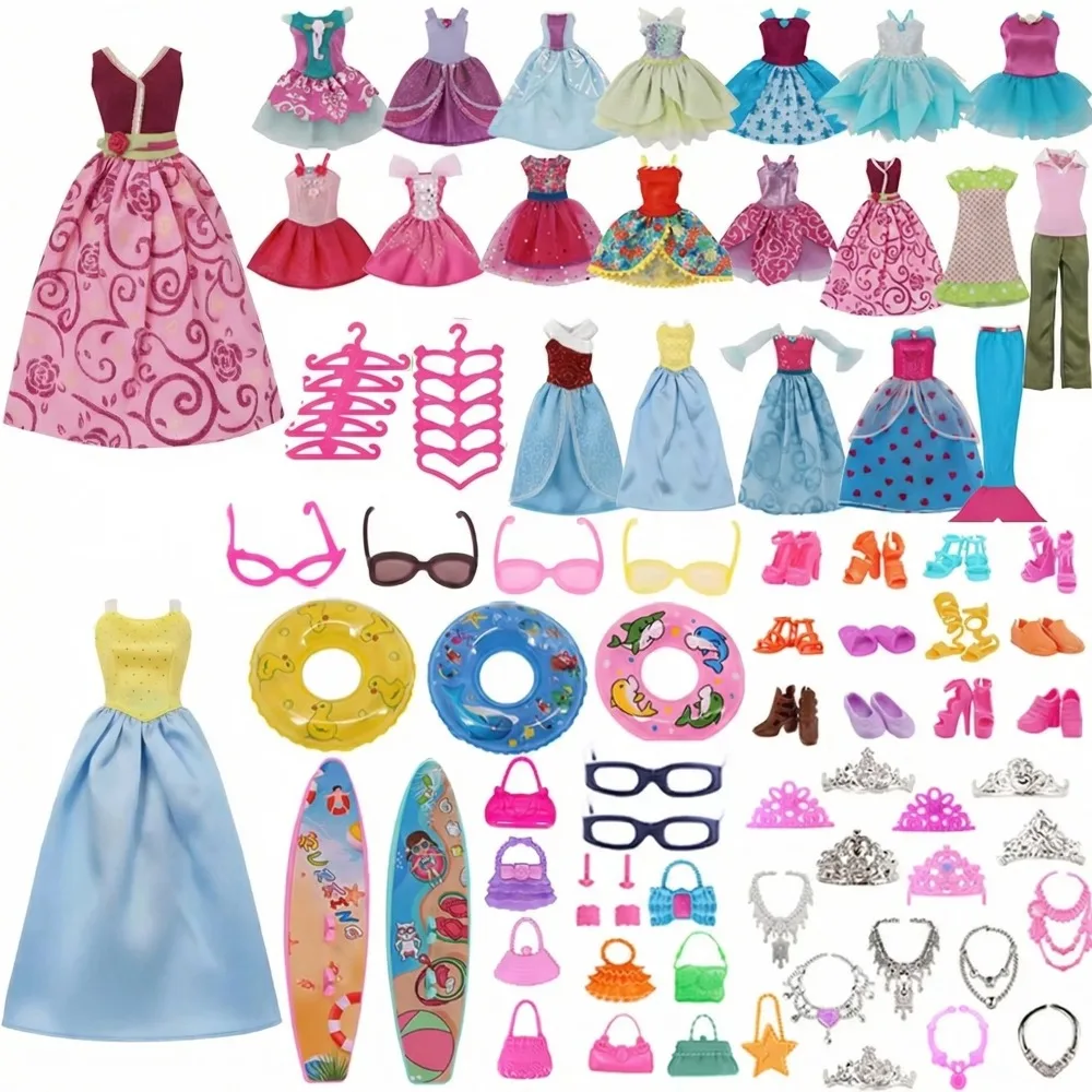 52 szt./zestaw Akcesoria dla lalek = 10*Ubranka dla lalek + 42*Akcesoria dla lalek Buty dla lalek Naszyjniki Okulary Wieszaki Dla lalek 30 cm, Prezent dla dziewczynki