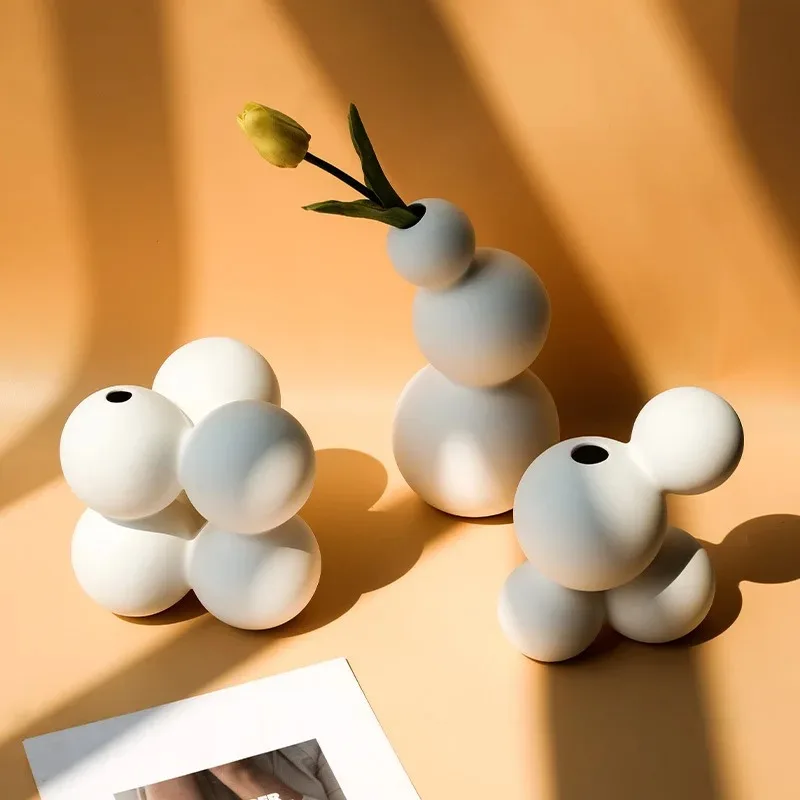 Ceramic Vase White Fresh Dried Flowers Starry Sky Flower Arrangement Modern Hydroponics Living Room European Decoration Ornament