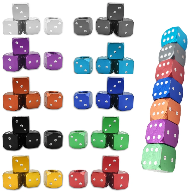 4 Pcs Dice Valve Stem Cap Car Motorcycle Tire Valve Core Sleeve Aluminum Alloy Valve Cover Universal Car Decoration Accessories