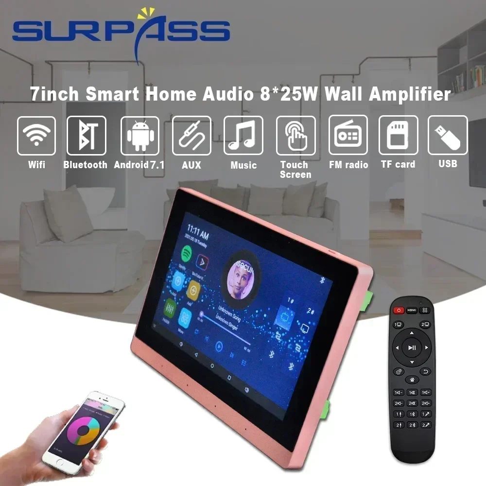 7inch WiFi In Wall Amplifier Touch Screen Android Amplifier Audio Amp Home Background Music System Residential Environment Sound