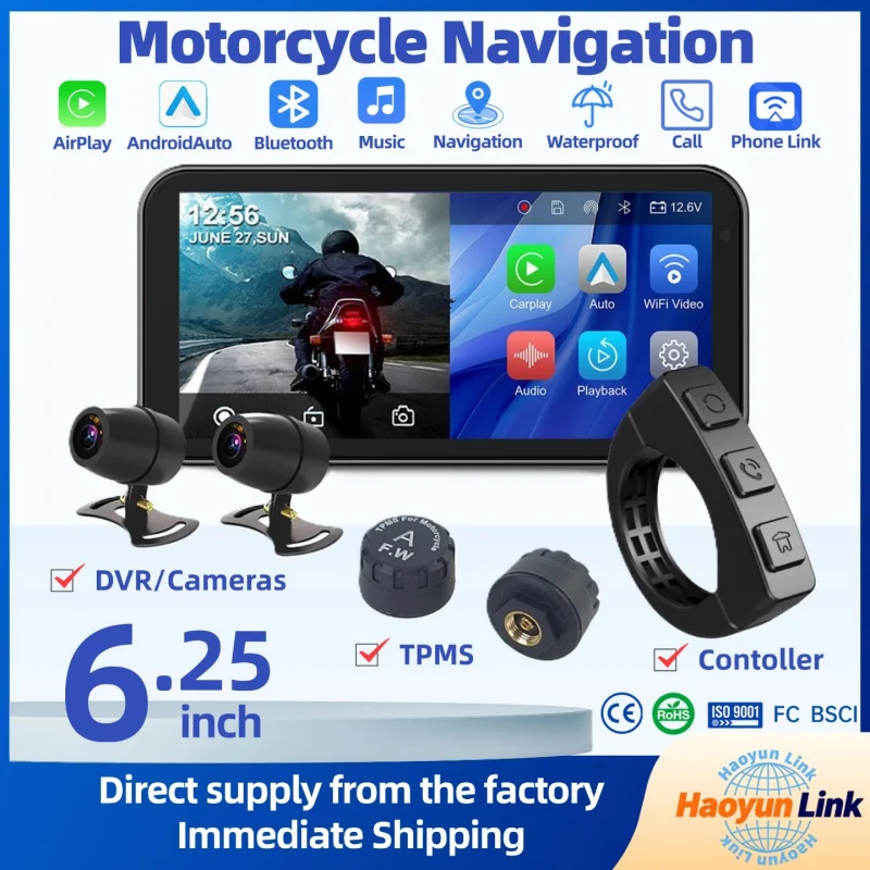 【6.25】Motorcycle navigation Carplay screen，Optional DVR Driving Recorder，With waterproof.