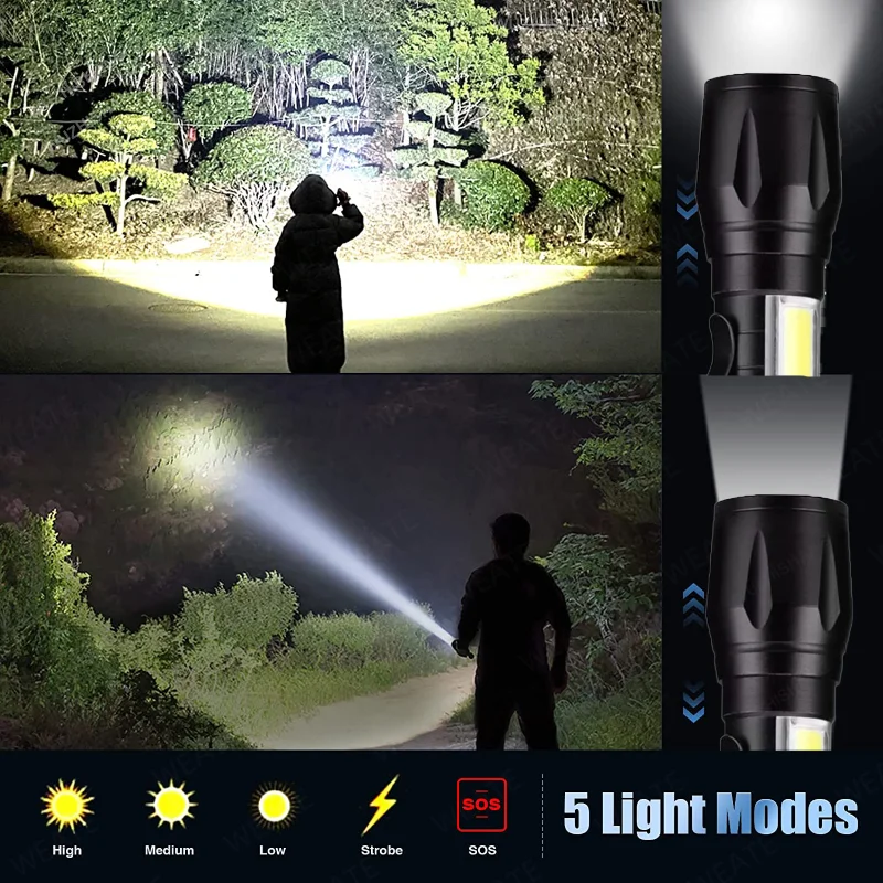 High Power Rechargeable LED Flashlight Mini Zoom Torch Outdoor Camping Strong Lamp Lantern Waterproof Tactical Flashlight