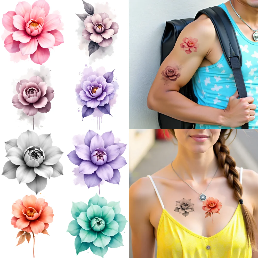 

9pcs Temporary Tattoo Decorative Art Waterproof Long-lasting Body Stickers Floral Patterns Watercolor For Shoulders Arms