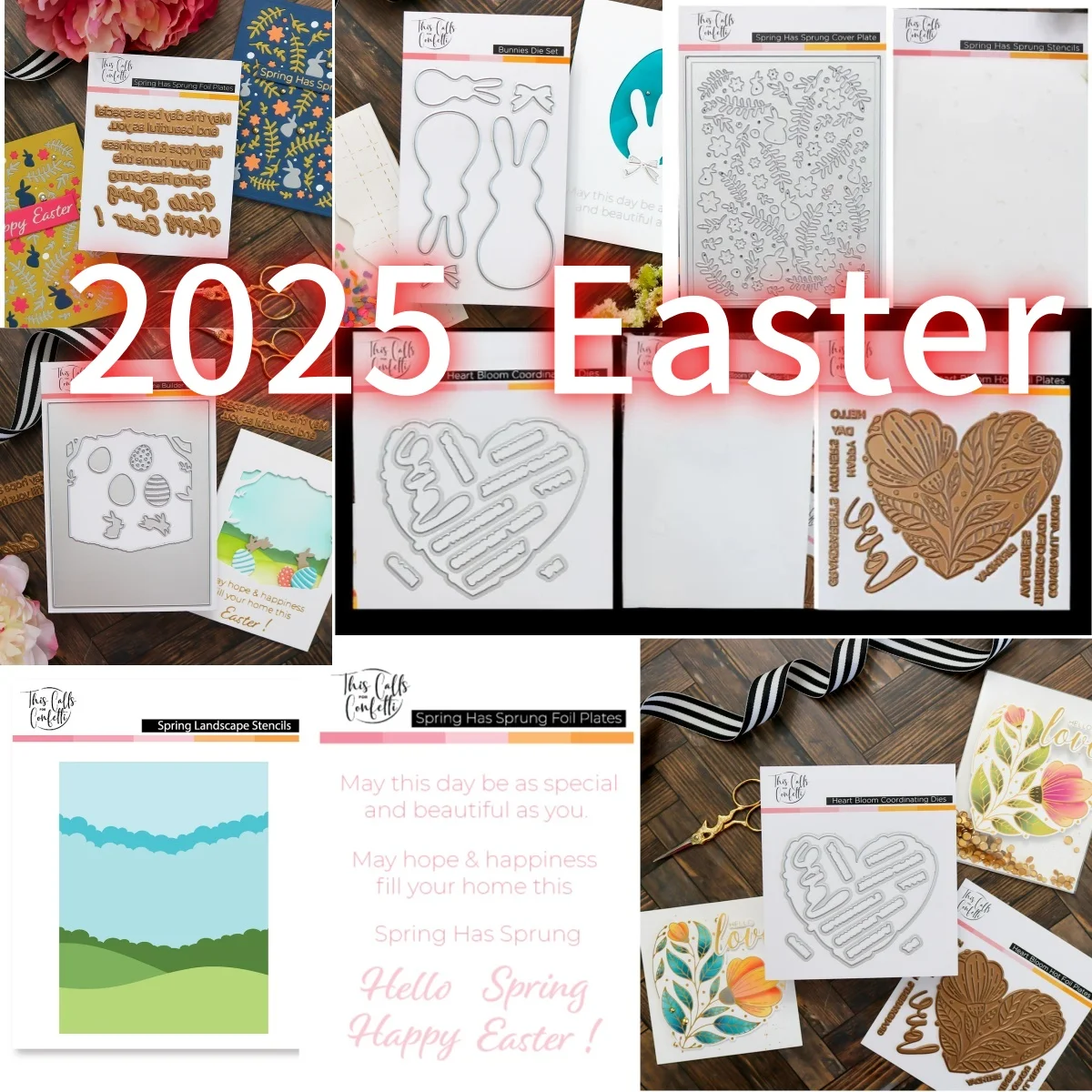 2025 Spring Landscape Bunnies Heart Clear Stamps Metal Cutting Dies Stencil Hot Foil DIY Decorating Scrapbook Card Template