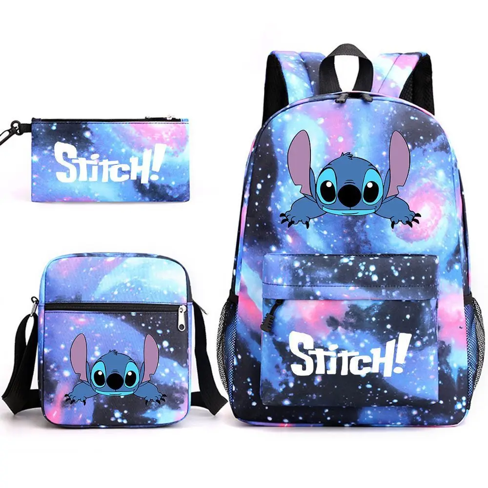 

Disney Stitch 3Pcs/set kawaii backpack teen student schoolbag Lilo & Stitch large capacity cartoon anime backpack School Bookbag