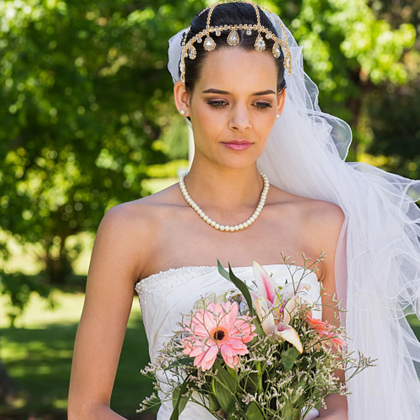 

Rhinestone Headpiece Black Mesh Alloy Chain Jewelry Sheer Dress Bridal Headdress Hair Accessories Wedding Party Photoshoot Gifts