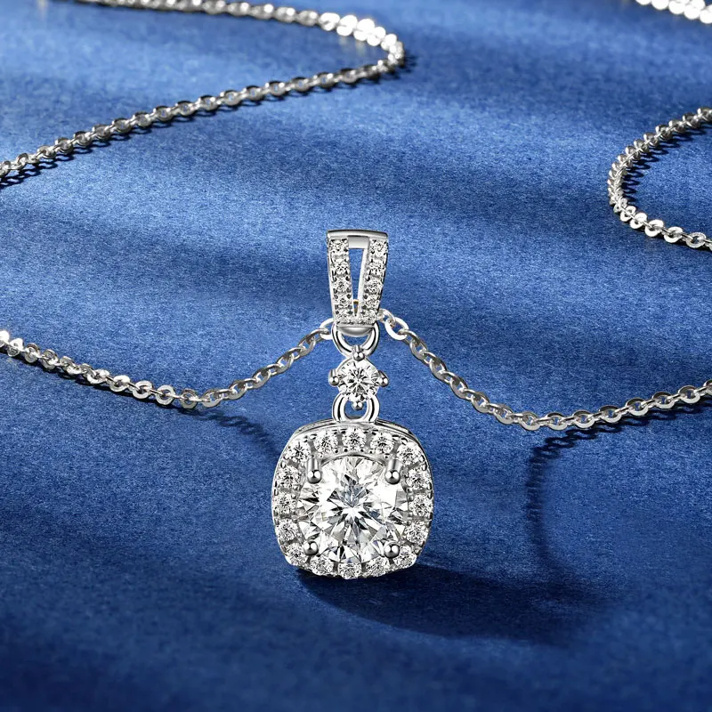 

RAPRGOLD 6.5MM Round Cut Moissanite Classic Square Pendant Necklace Chains for Women S925 Sterling Silver Wedding Jewelry Gifts