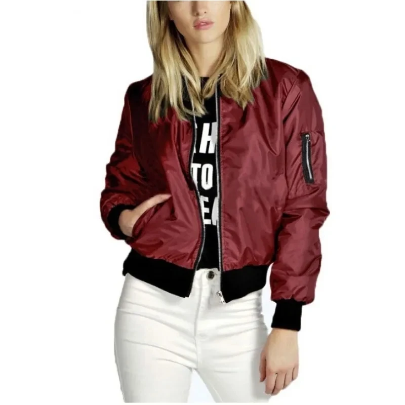 Women Thin Jackets Tops Basic Spring Autumn Casual O-Neck Jacket Fashion Zipper Solid Short Clothes Coats Chaquetas Para Mujeres