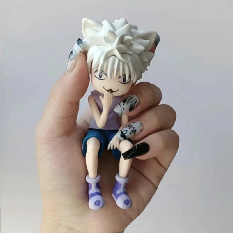 11cm Anime HUNTER HUNTER Killua Zoldyck q-version Sitting posture Action Figure PVC Mode Toy Computer desk ornament Gifts boxed