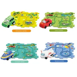 Children Puzzle Electric Railroad Speeder DIY Assembly Electric Car Automatic Rail City Scene Construction Education Toy Gift