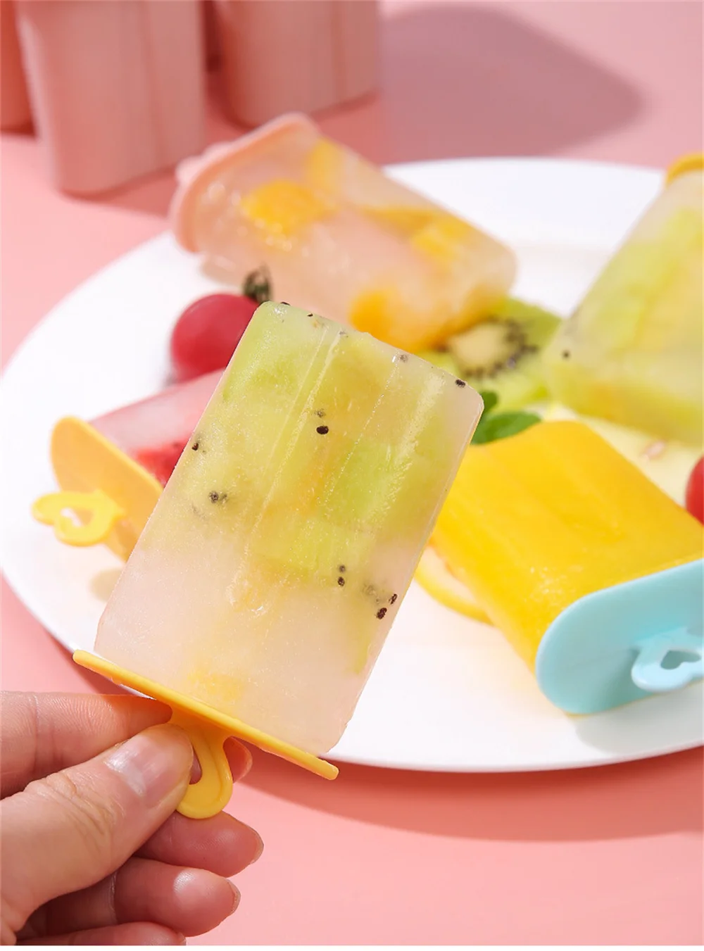 Ice Cream Mold 4 Cells DIY Homemade Ice-lolly Reusable Popsicle Mold With Sticks For Summer Kitchen Accessories