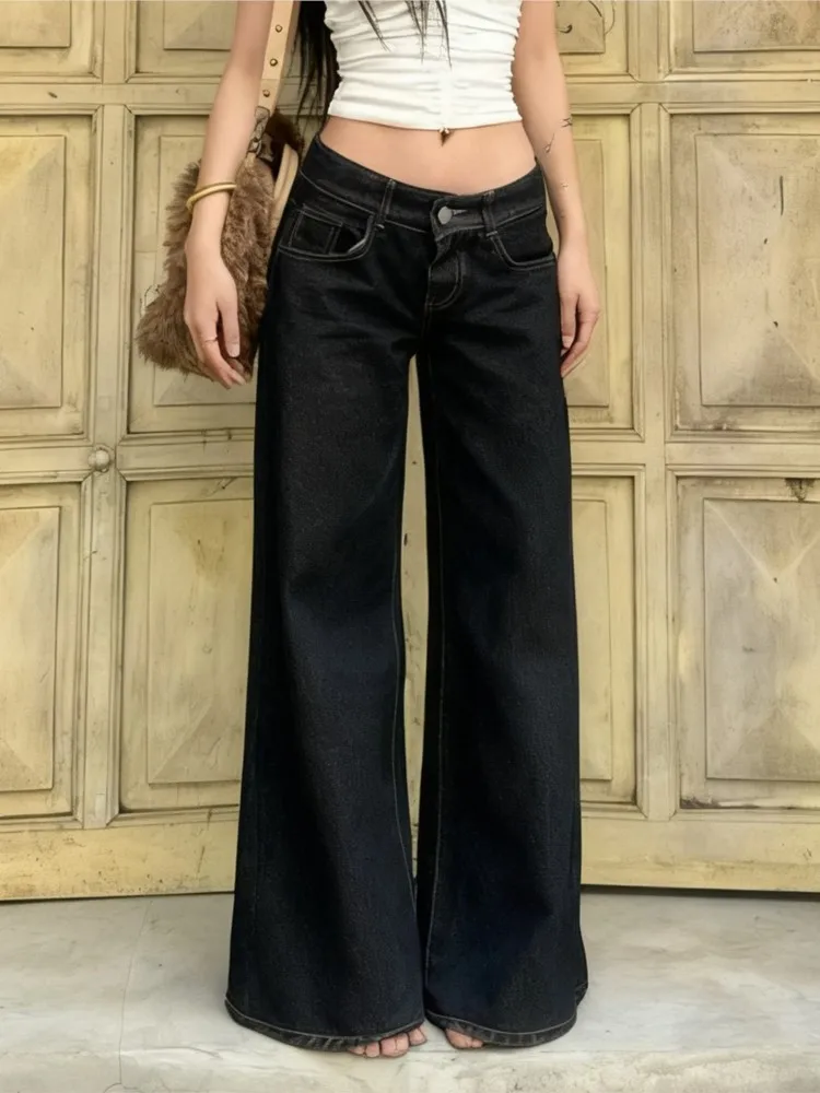 

Women's Clothing Straight Long Pants Low Waist Casual Jeans For Woman Solid Color Vintage All-match Street Wind Fashion Trendy