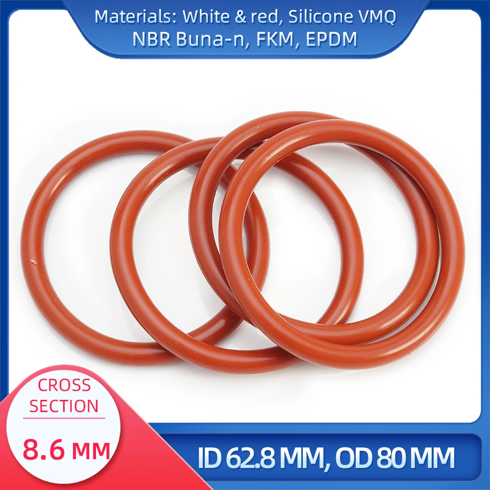 

O Ring CS 8.6 mm ID 62.8 mm OD 80 mm Material With Silicone VMQ NBR FKM EPDM ORing Seal Gask